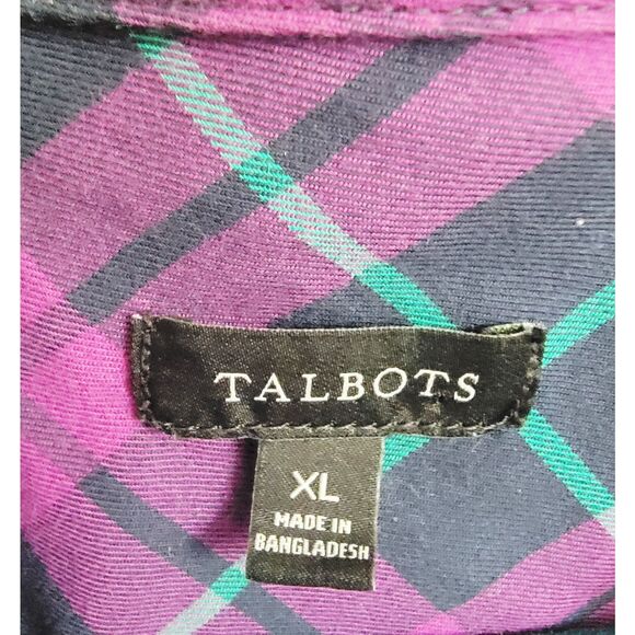 Talbots XL Shirt Womens‎ Purple Plaid Long Sleeves Button Front Blouse Cotton - Picture 3 of 6